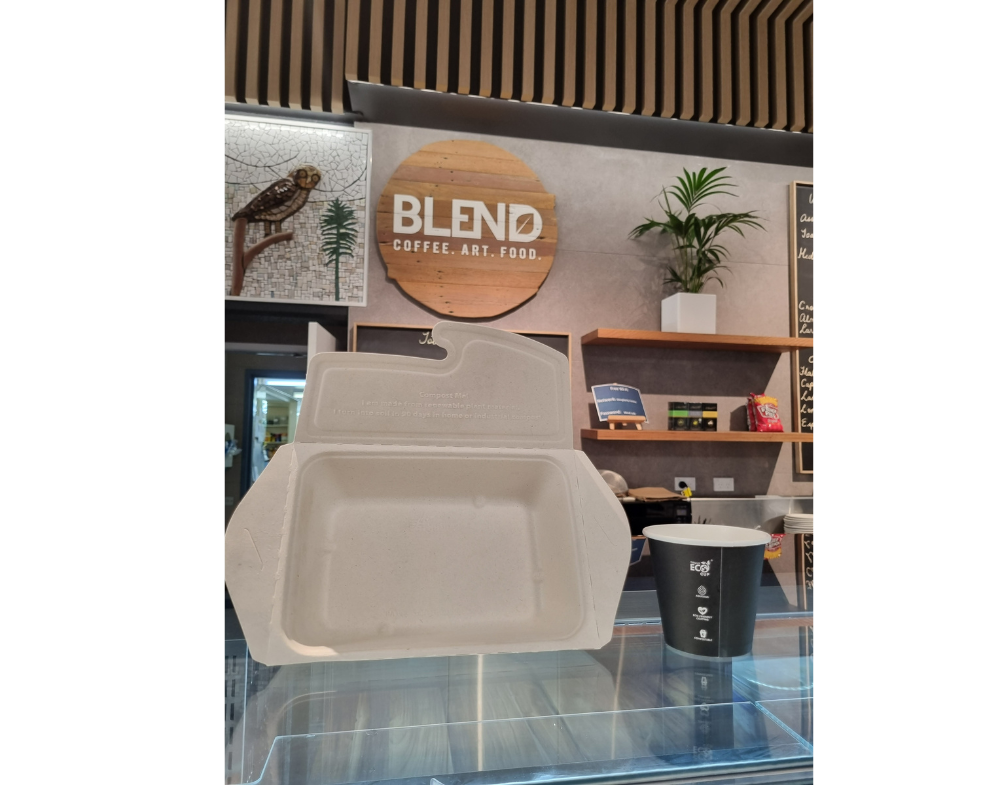 Card takeaway containers at Blend Cafe