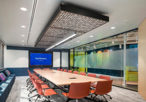 Large boardroom with orange chairs